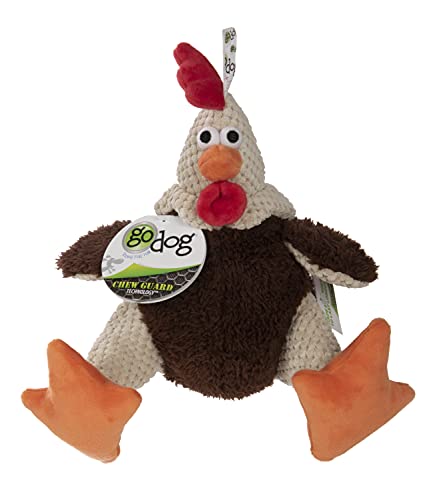 goDog Checkers Fat Rooster Large Brown Plush Dog Toy with Squeakers and Chew Guard Technology