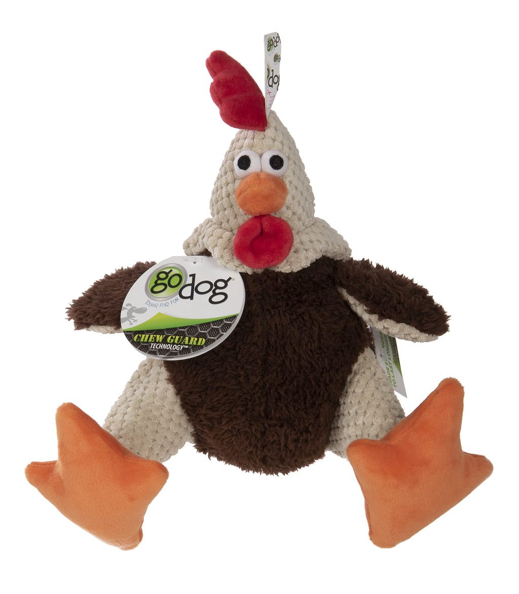 goDog Checkers Fat Rooster Large Brown Plush Dog Toy with Squeakers and Chew Guard Technology