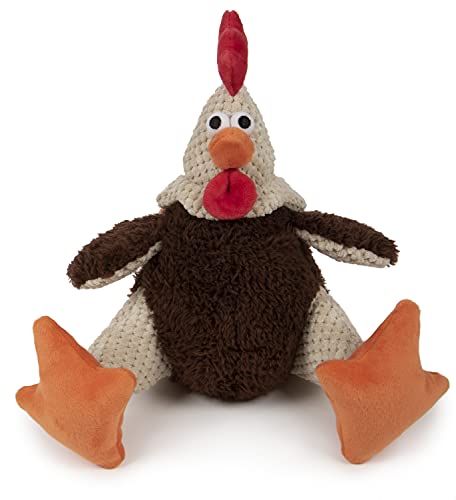 goDog Checkers Fat Rooster Large Brown Plush Dog Toy with Squeakers and Chew Guard Technology