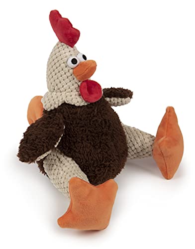 goDog Checkers Fat Rooster Large Brown Plush Dog Toy with Squeakers and Chew Guard Technology