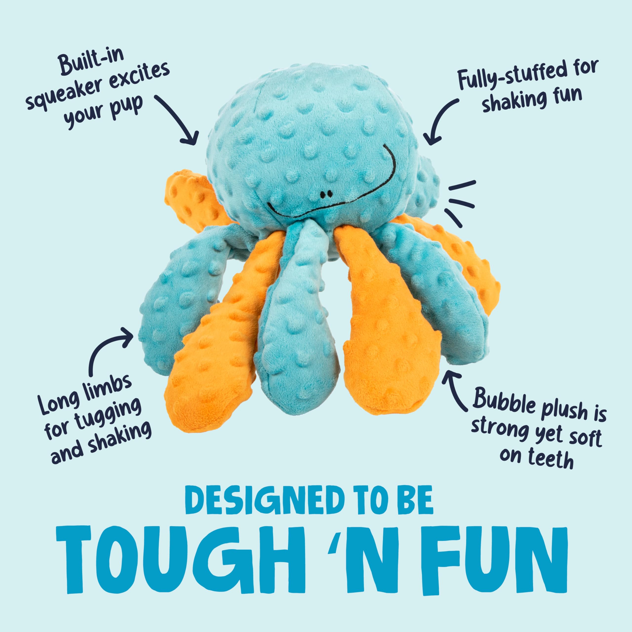 goDog Crazy Tugs Octopus Squeaky Plush Dog Toy - Large, Multi Color with Chew Guard Technology