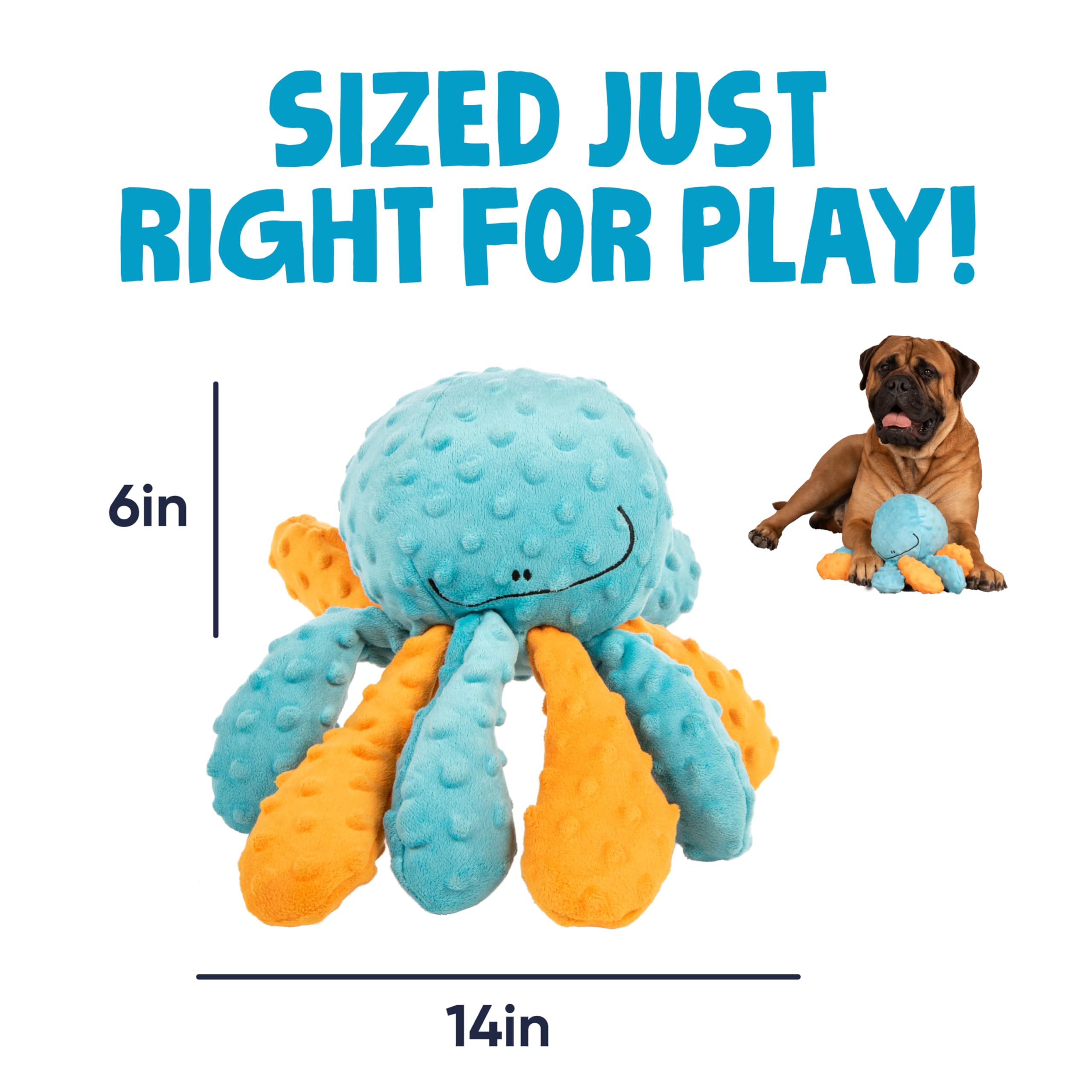 goDog Crazy Tugs Octopus Squeaky Plush Dog Toy - Large, Multi Color with Chew Guard Technology