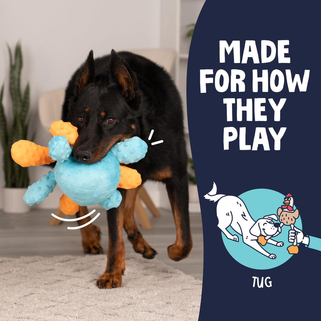 goDog Crazy Tugs Octopus Squeaky Plush Dog Toy - Large, Multi Color with Chew Guard Technology