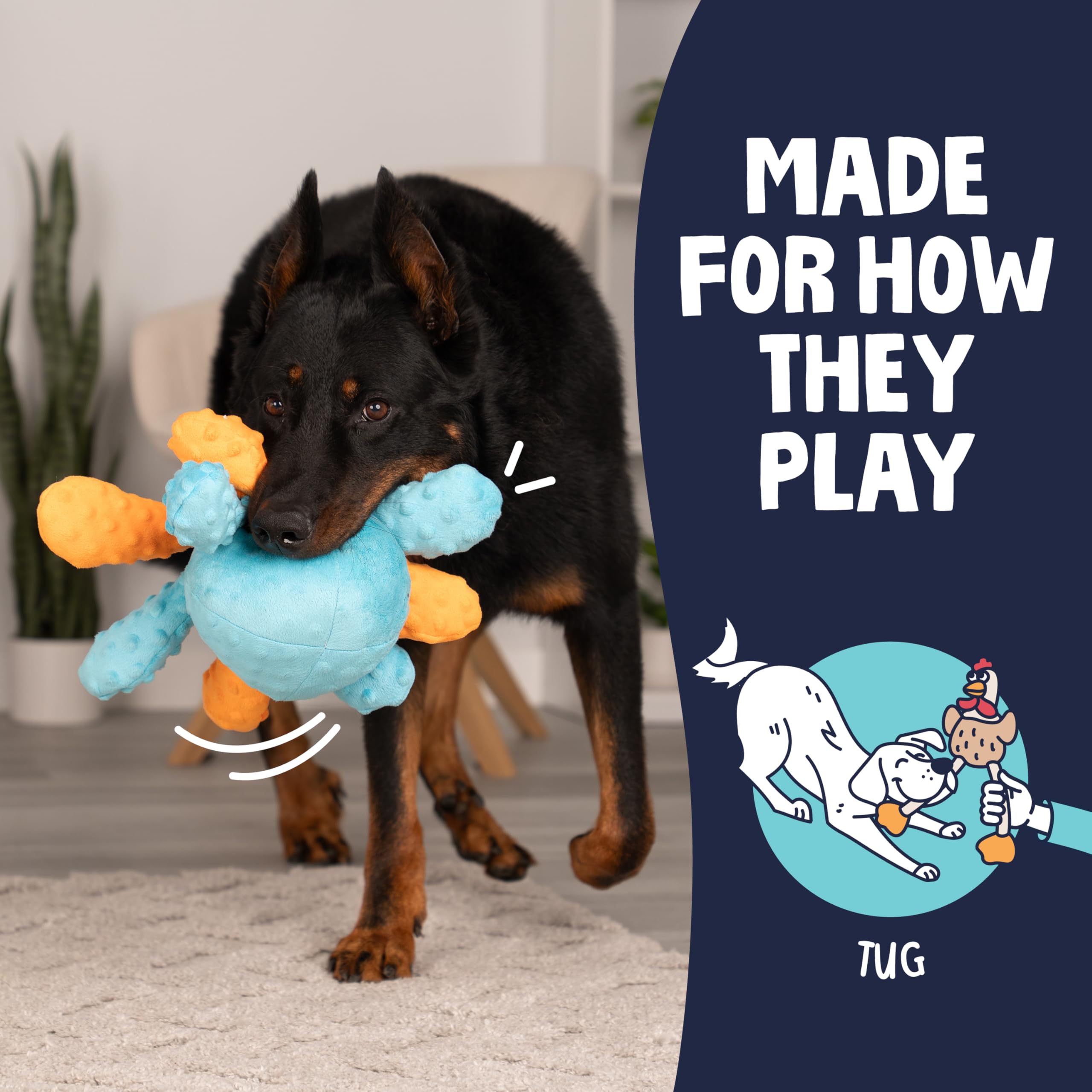 goDog Crazy Tugs Octopus Squeaky Plush Dog Toy - Large, Multi Color with Chew Guard Technology