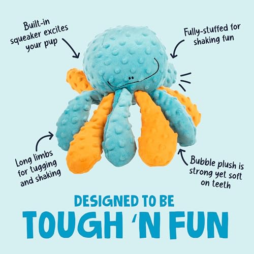 goDog Crazy Tugs Octopus Squeaky Plush Dog Toy - Large, Multi Color with Chew Guard Technology
