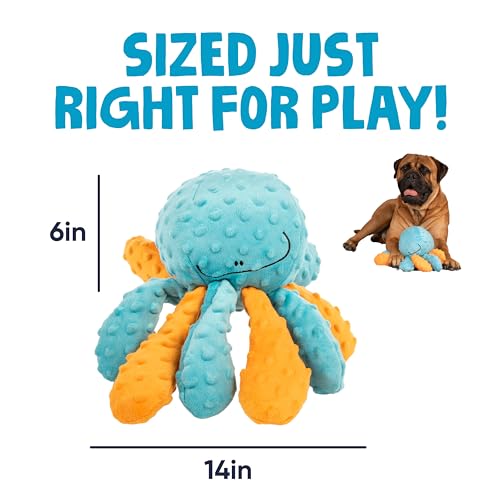 goDog Crazy Tugs Octopus Squeaky Plush Dog Toy - Large, Multi Color with Chew Guard Technology