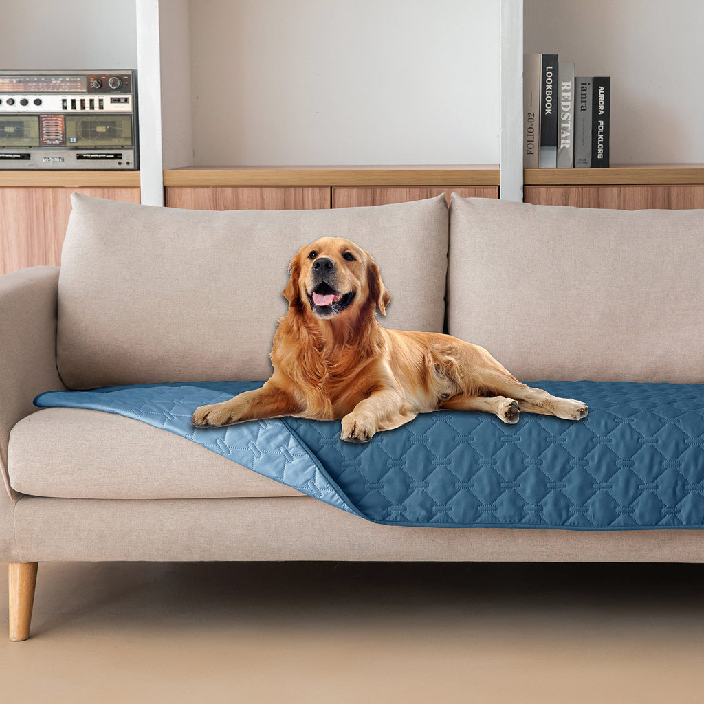 gogobunny 100% Double-Sided Waterproof Dog Bed Cover - 30x70 Inch Reversible Pet Blanket for Sofa, Couch, Bed, Dark Blue/Light Blue