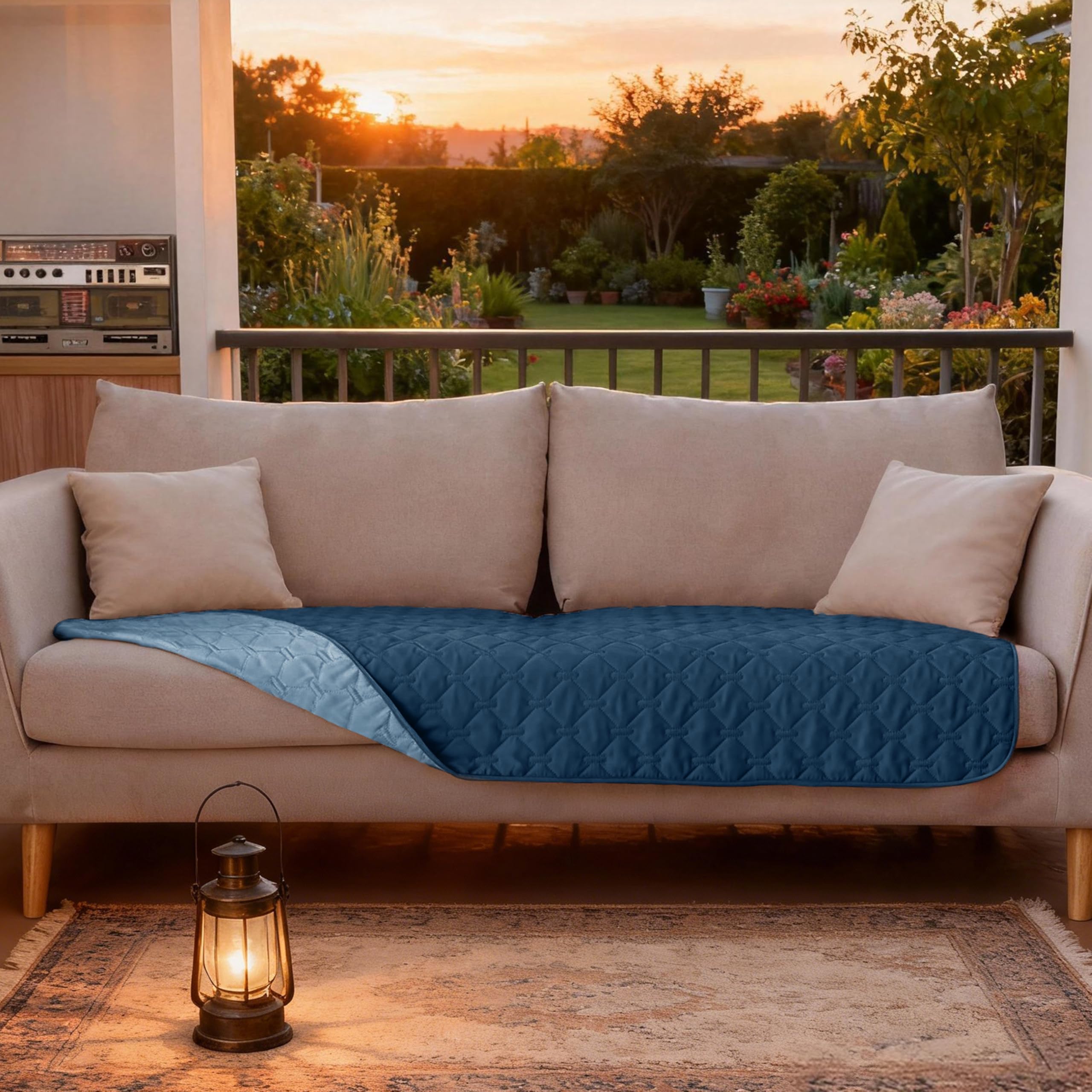gogobunny 100% Double-Sided Waterproof Dog Bed Cover - 30x70 Inch Reversible Pet Blanket for Sofa, Couch, Bed, Dark Blue/Light Blue