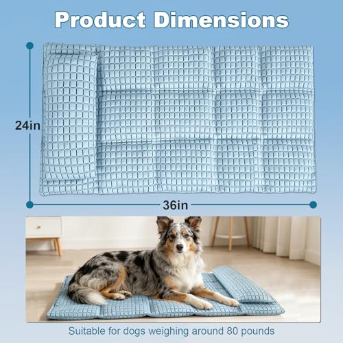 GOLOPET Large Dog Cooling Mat 36x24 with Pillow – Polymer Ice Silk Fabric, Heat Dissipation, Machine Washable