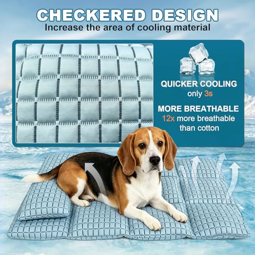 GOLOPET Large Dog Cooling Mat 36x24 with Pillow – Polymer Ice Silk Fabric, Heat Dissipation, Machine Washable