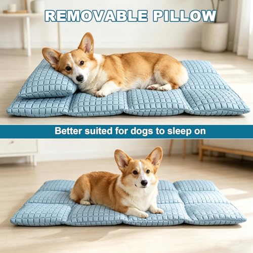 GOLOPET Large Dog Cooling Mat 36x24 with Pillow – Polymer Ice Silk Fabric, Heat Dissipation, Machine Washable