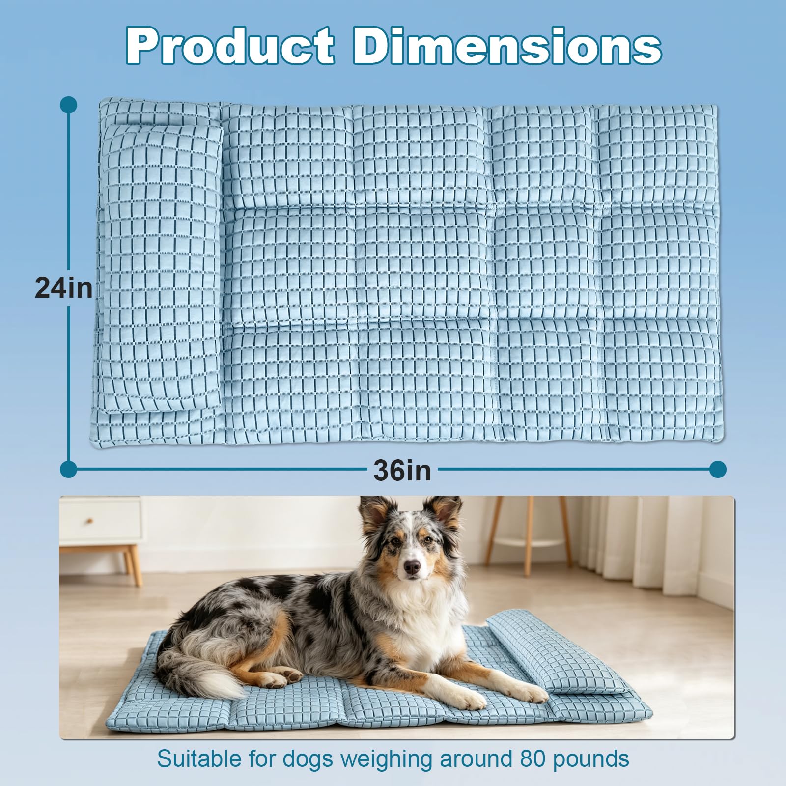 GOLOPET Large Dog Cooling Mat 36x24 with Pillow – Polymer Ice Silk Fabric, Heat Dissipation, Machine Washable