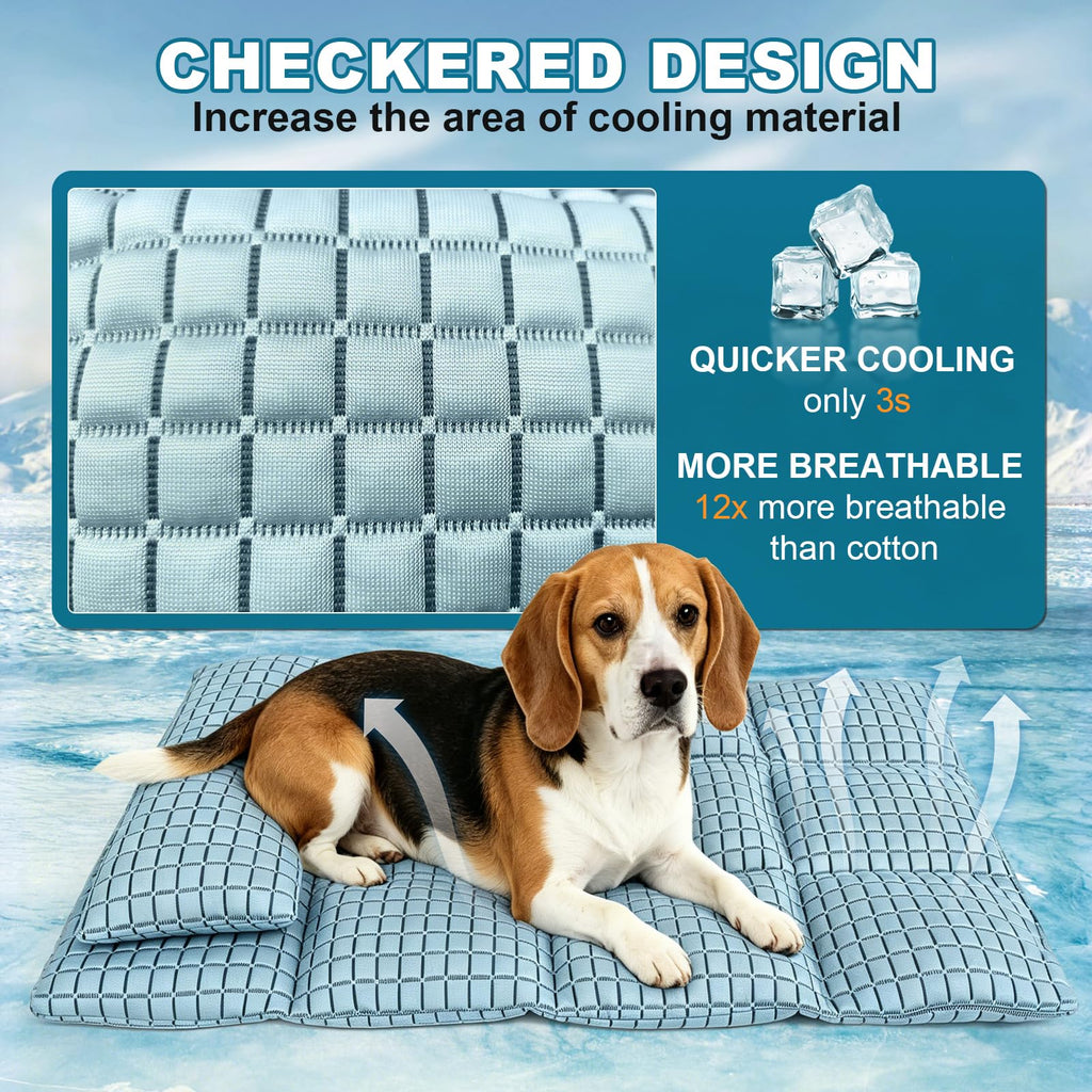 GOLOPET Large Dog Cooling Mat 36x24 with Pillow – Polymer Ice Silk Fabric, Heat Dissipation, Machine Washable