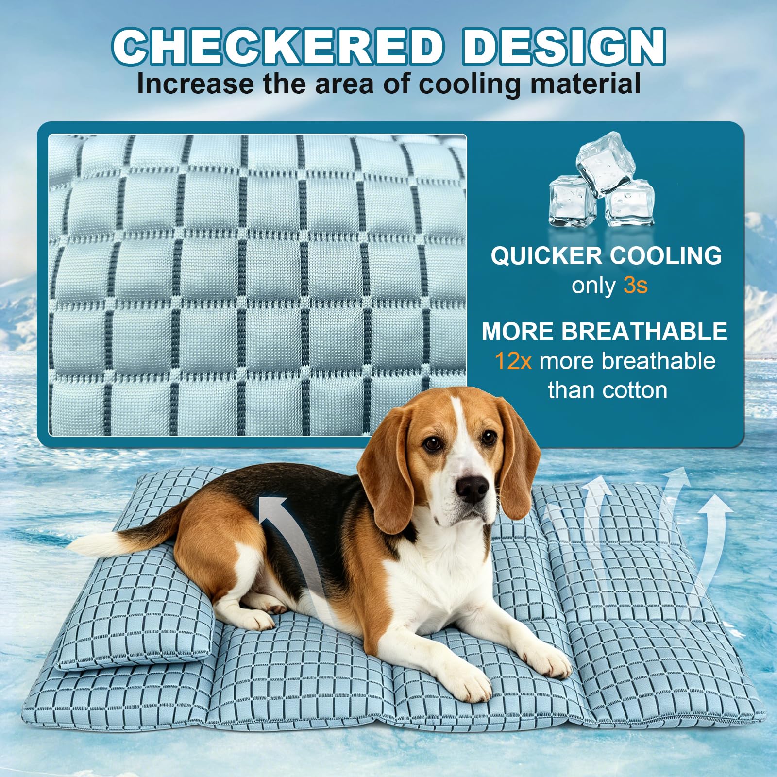 GOLOPET Large Dog Cooling Mat 36x24 with Pillow – Polymer Ice Silk Fabric, Heat Dissipation, Machine Washable