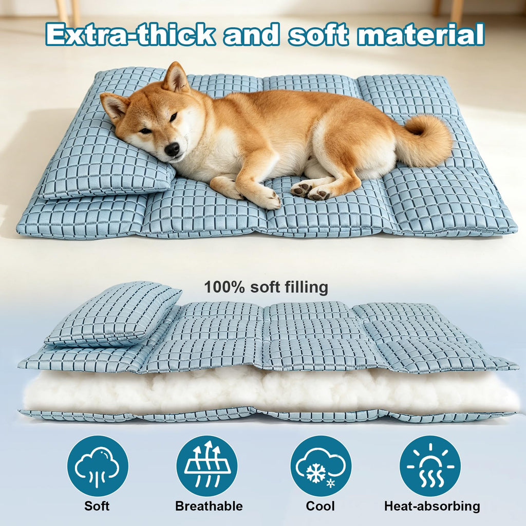 GOLOPET Large Dog Cooling Mat 36x24 with Pillow – Polymer Ice Silk Fabric, Heat Dissipation, Machine Washable