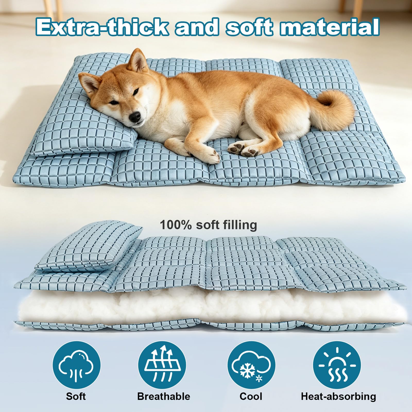 GOLOPET Large Dog Cooling Mat 36x24 with Pillow – Polymer Ice Silk Fabric, Heat Dissipation, Machine Washable
