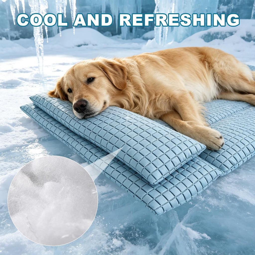 GOLOPET Large Dog Cooling Mat 36x24 with Pillow – Polymer Ice Silk Fabric, Heat Dissipation, Machine Washable