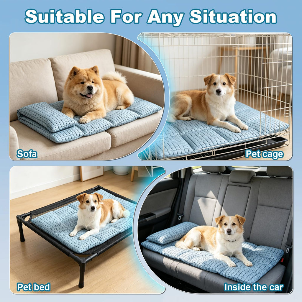 GOLOPET Large Dog Cooling Mat 36x24 with Pillow – Polymer Ice Silk Fabric, Heat Dissipation, Machine Washable