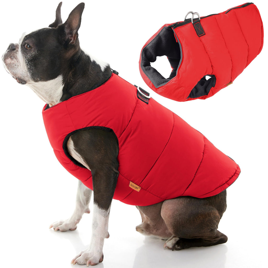 Gooby Padded Vest Dog Jacket, Solid Red, X-Small – Fleece-Lined Water Resistant Winter Coat for Small Dogs