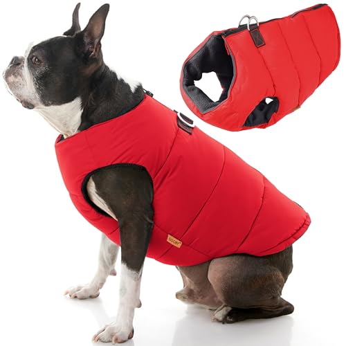 Gooby Padded Vest Dog Jacket, Solid Red, X-Small – Fleece-Lined Water Resistant Winter Coat for Small Dogs