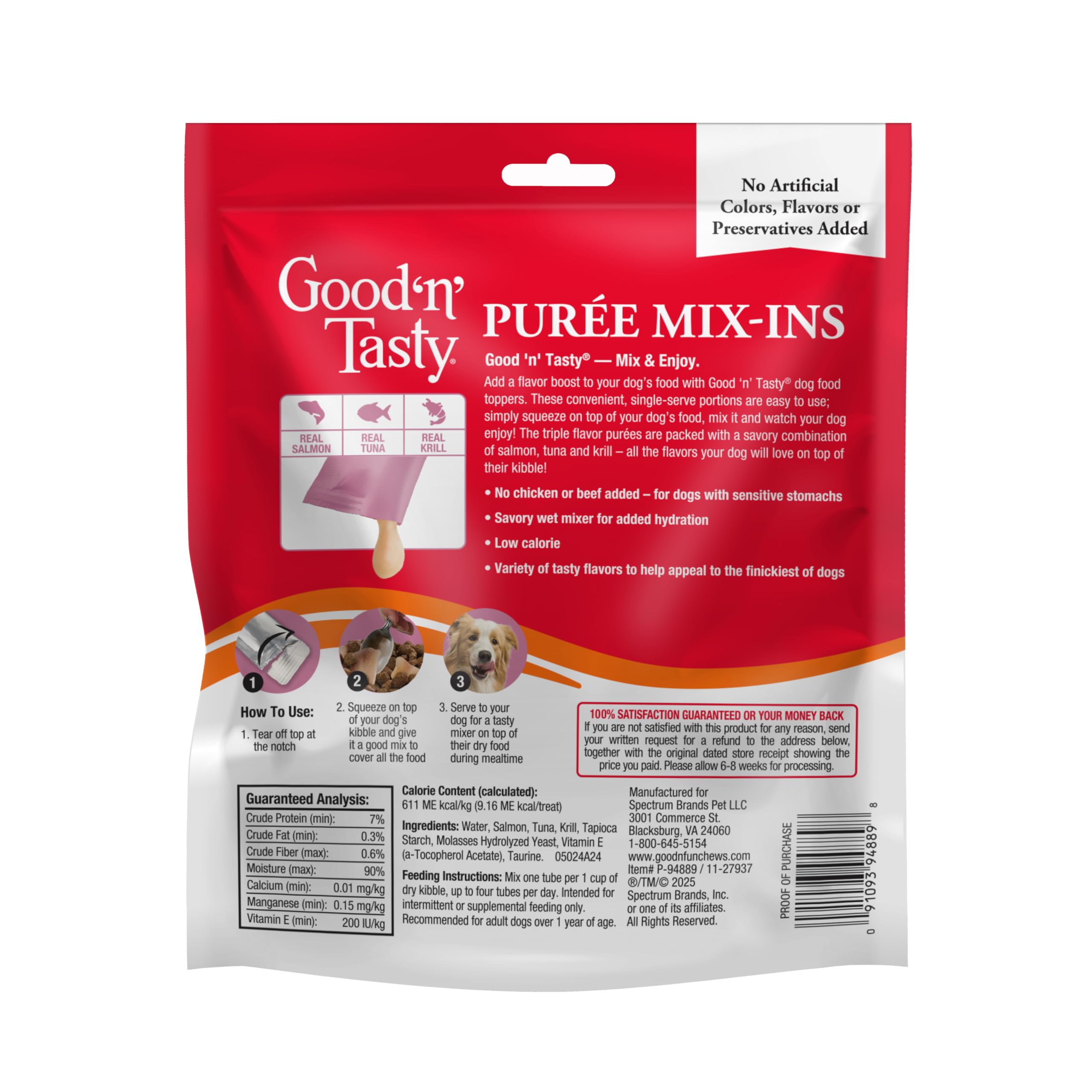 Good ‘n’ Tasty Triple Flavor Puree Mix-Ins – Salmon, Tuna & Krill Dog Food Topper, 28 Single-Serve Packets