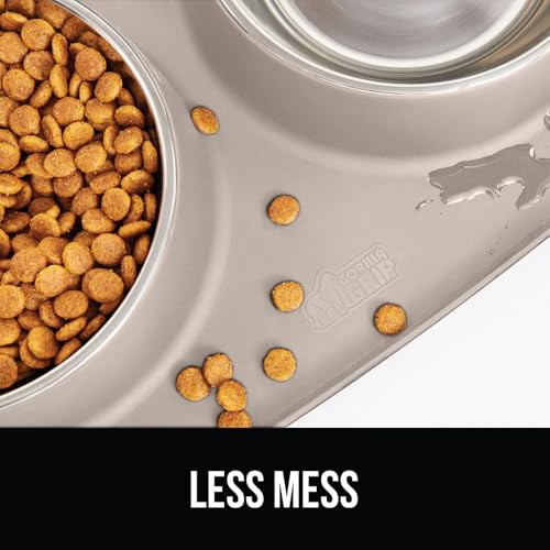 GORILLA GRIP Dog Bowl Set (1 Cup, Beige) - Stainless Steel Bowls with Silicone Feeding Mat, Non-Slip Base, Dishwasher Safe