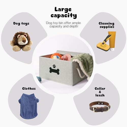Gray Dog Toy Storage Basket with Lid – Collapsible Pet Toy Organizer by GreenPetopia