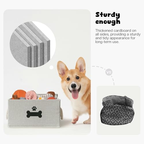 Gray Dog Toy Storage Basket with Lid – Collapsible Pet Toy Organizer by GreenPetopia