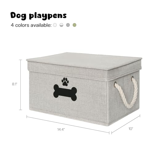 Gray Dog Toy Storage Basket with Lid – Collapsible Pet Toy Organizer by GreenPetopia