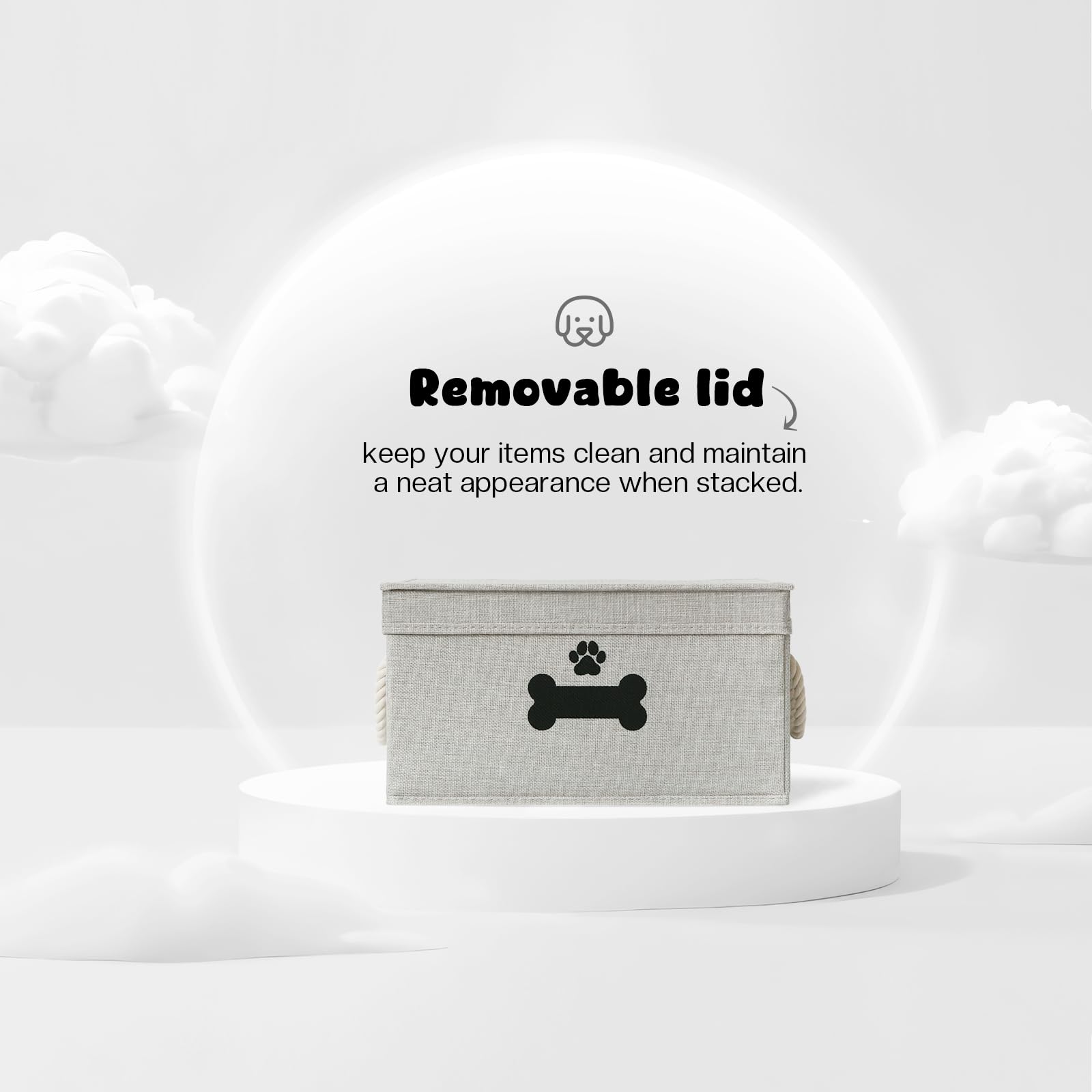 Gray Dog Toy Storage Basket with Lid – Collapsible Pet Toy Organizer by GreenPetopia
