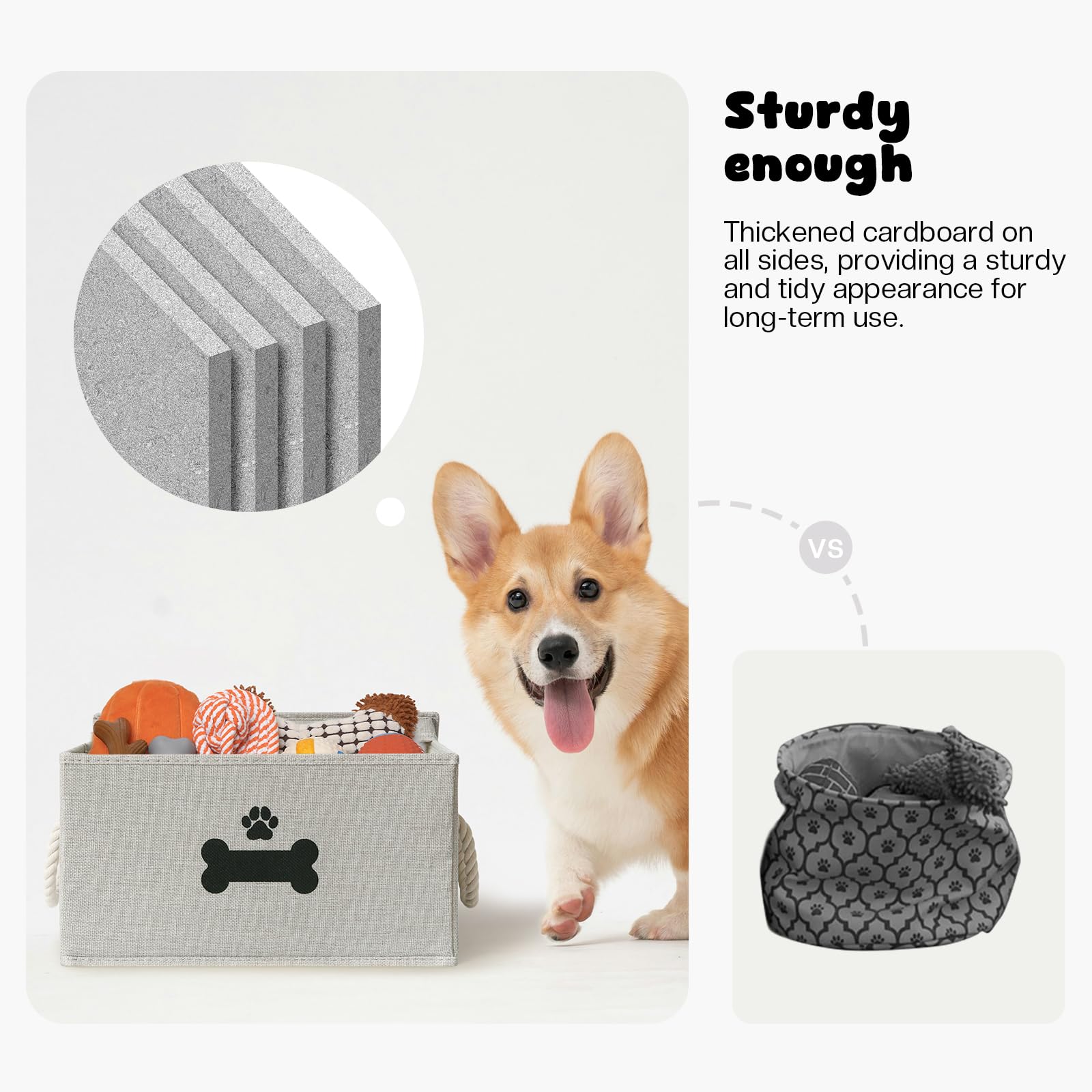 Gray Dog Toy Storage Basket with Lid – Collapsible Pet Toy Organizer by GreenPetopia