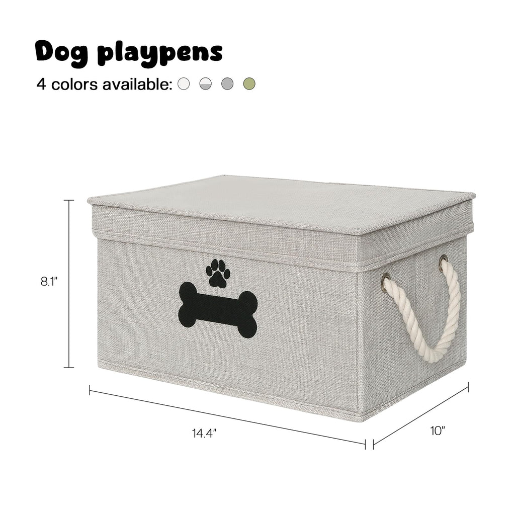 Gray Dog Toy Storage Basket with Lid – Collapsible Pet Toy Organizer by GreenPetopia