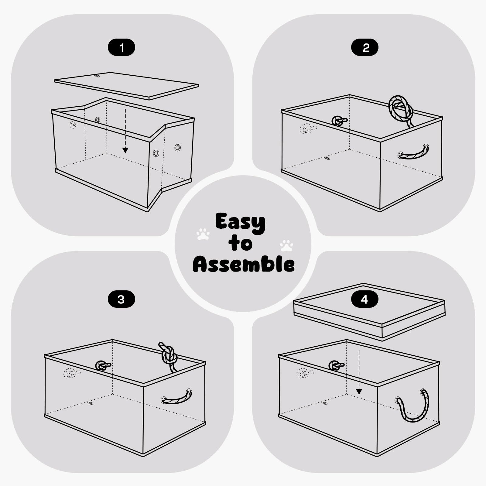 Gray Dog Toy Storage Basket with Lid – Collapsible Pet Toy Organizer by GreenPetopia