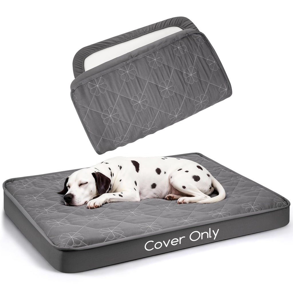Greatbond Waterproof Dog Bed Cover Replacement - 35x44 Inch Noiseless Quilted Fitted Sheet with Elastic Band, Grey (Cover Only)