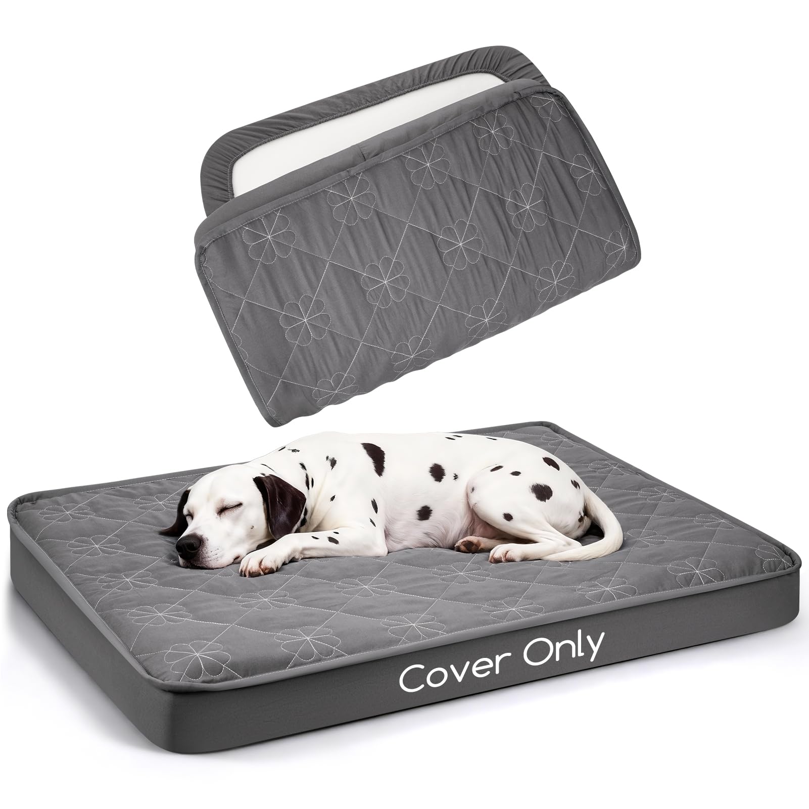 Greatbond Waterproof Dog Bed Cover Replacement - 35x44 Inch Noiseless Quilted Fitted Sheet with Elastic Band, Grey (Cover Only)