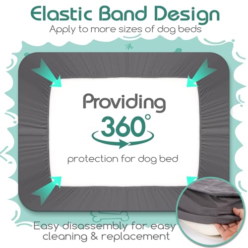 Greatbond Waterproof Dog Bed Cover Replacement - 35x44 Inch Noiseless Quilted Fitted Sheet with Elastic Band, Grey (Cover Only)