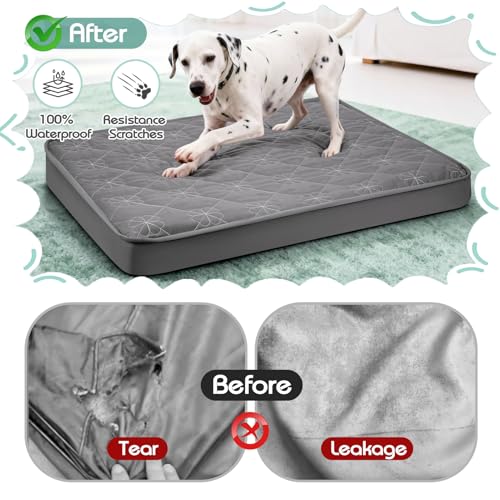Greatbond Waterproof Dog Bed Cover Replacement - 35x44 Inch Noiseless Quilted Fitted Sheet with Elastic Band, Grey (Cover Only)