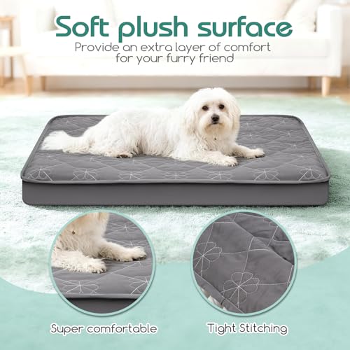 Greatbond Waterproof Dog Bed Cover Replacement - 35x44 Inch Noiseless Quilted Fitted Sheet with Elastic Band, Grey (Cover Only)