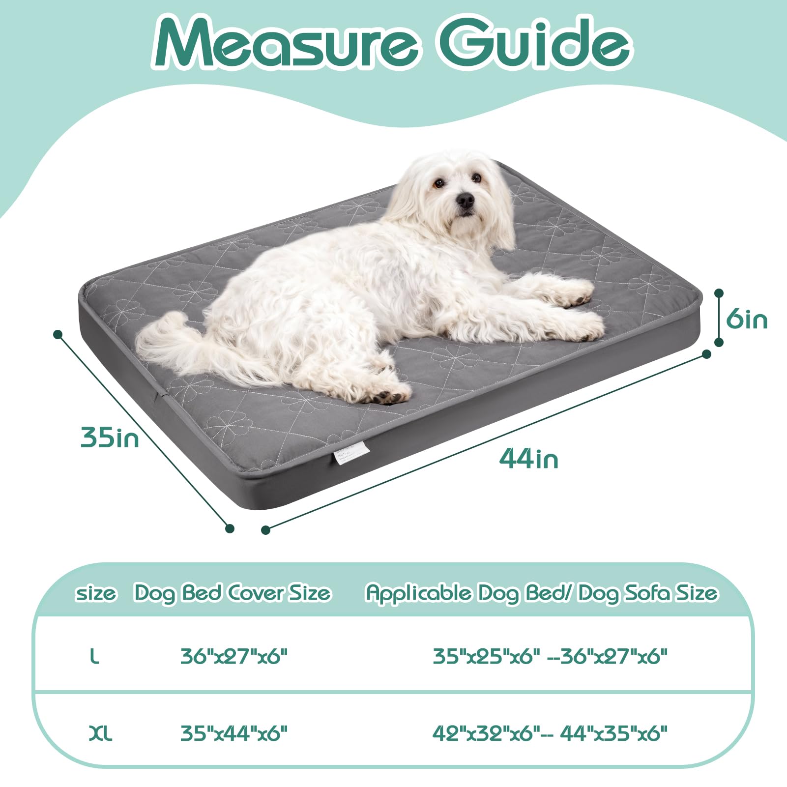 Greatbond Waterproof Dog Bed Cover Replacement - 35x44 Inch Noiseless Quilted Fitted Sheet with Elastic Band, Grey (Cover Only)