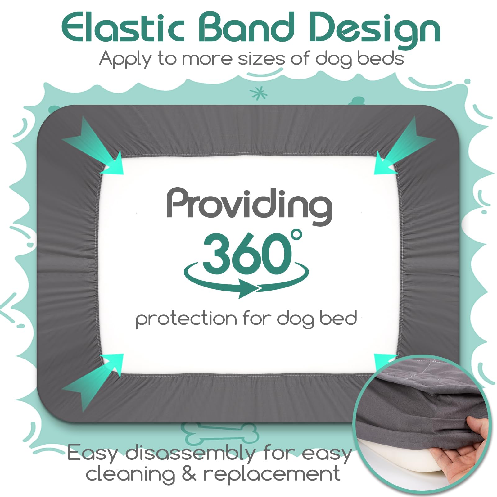 Greatbond Waterproof Dog Bed Cover Replacement - 35x44 Inch Noiseless Quilted Fitted Sheet with Elastic Band, Grey (Cover Only)