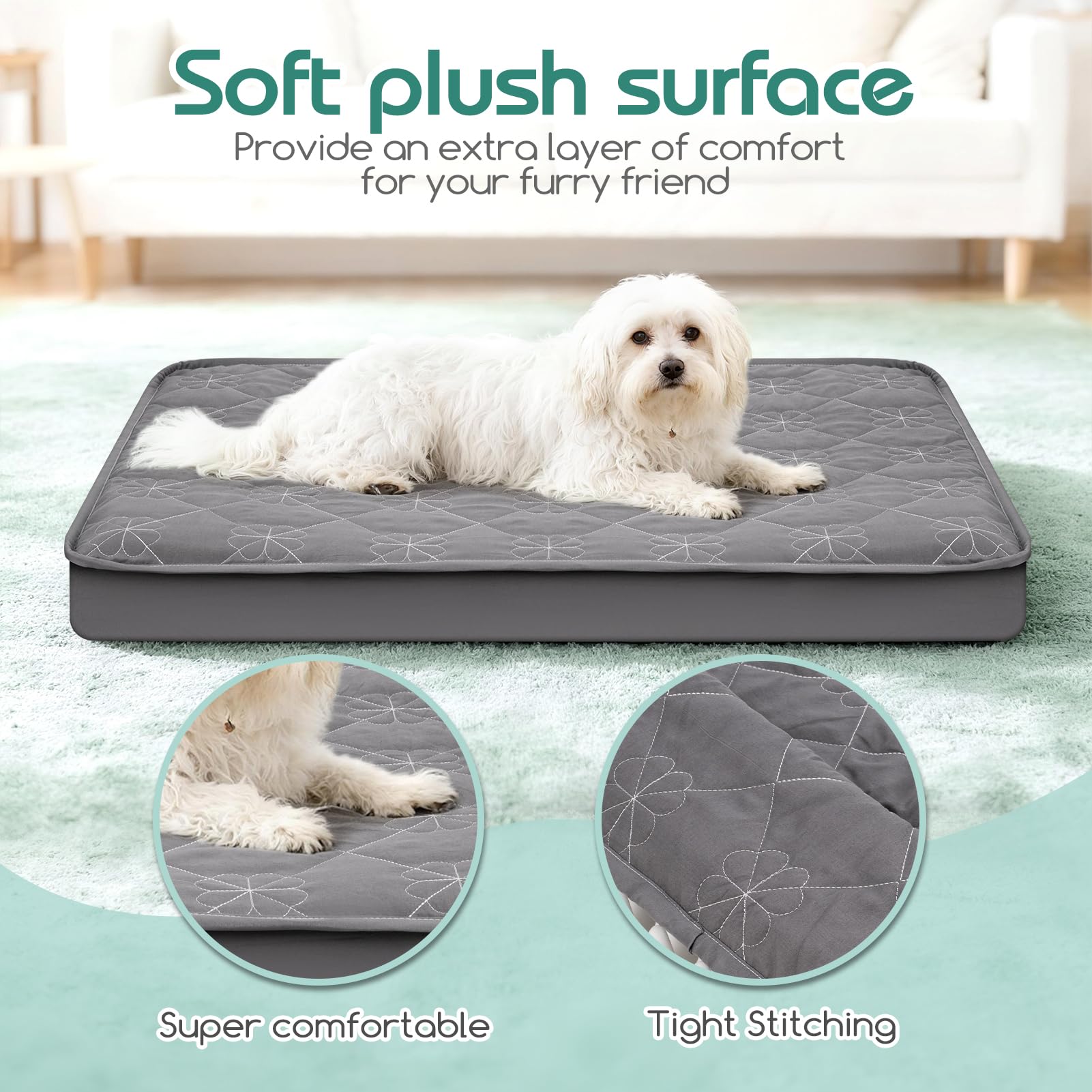 Greatbond Waterproof Dog Bed Cover Replacement - 35x44 Inch Noiseless Quilted Fitted Sheet with Elastic Band, Grey (Cover Only)