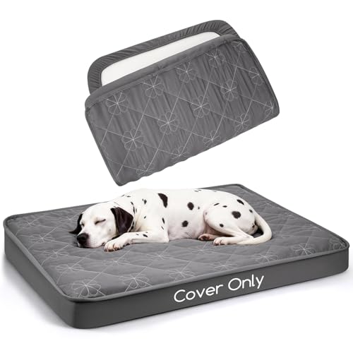 Greatbond Waterproof Dog Bed Cover Replacement - 35x44 Inch Noiseless Quilted Fitted Sheet with Elastic Band, Grey (Cover Only)