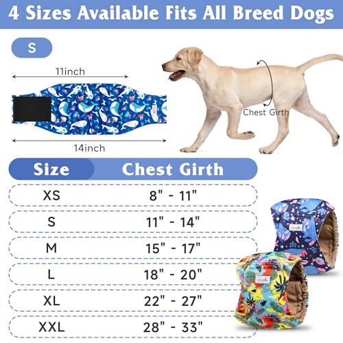 Grecle 5 Pack Reusable Male Dog Diapers - Medium Belly Bands with Hawaii Patterns, High Absorption Leak-Proof Wraps