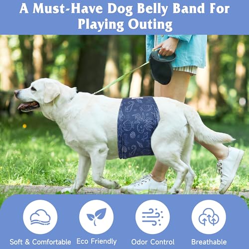 Grecle 5 Pack Reusable Male Dog Diapers - Medium Belly Bands with Hawaii Patterns, High Absorption Leak-Proof Wraps