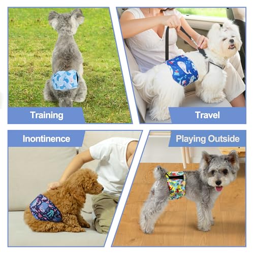 Grecle 5 Pack Reusable Male Dog Diapers - Medium Belly Bands with Hawaii Patterns, High Absorption Leak-Proof Wraps