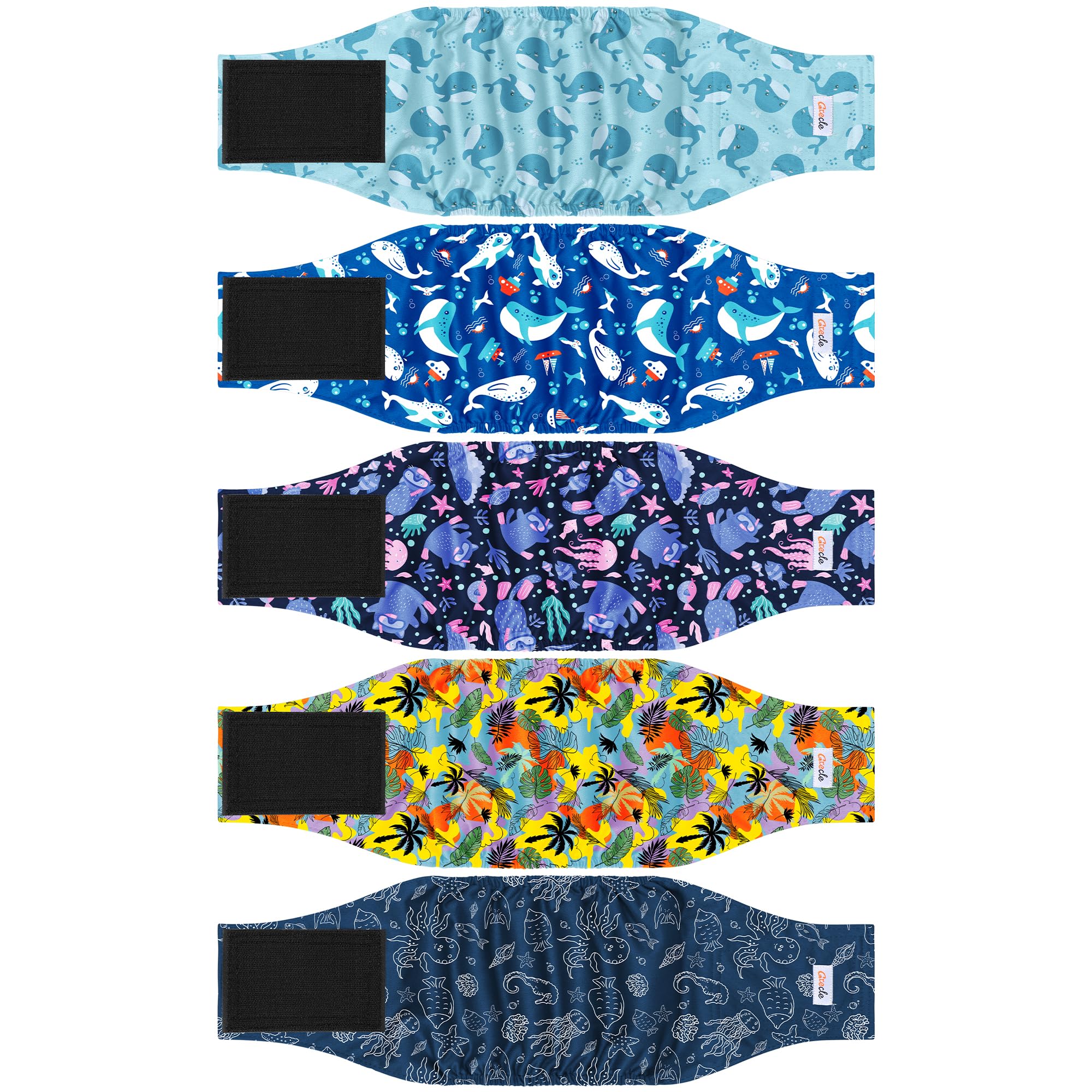 Grecle 5 Pack Reusable Male Dog Diapers - Medium Belly Bands with Hawaii Patterns, High Absorption Leak-Proof Wraps