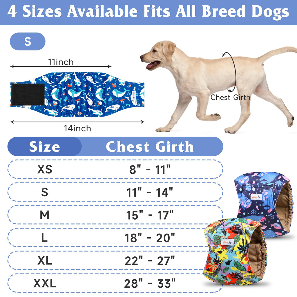 Grecle 5 Pack Reusable Male Dog Diapers - Medium Belly Bands with Hawaii Patterns, High Absorption Leak-Proof Wraps