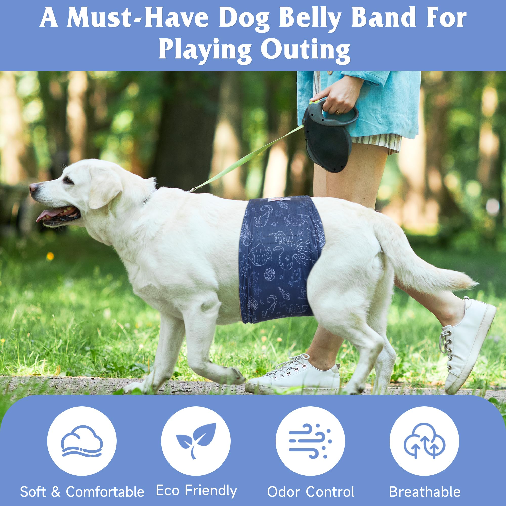 Grecle 5 Pack Reusable Male Dog Diapers - Medium Belly Bands with Hawaii Patterns, High Absorption Leak-Proof Wraps