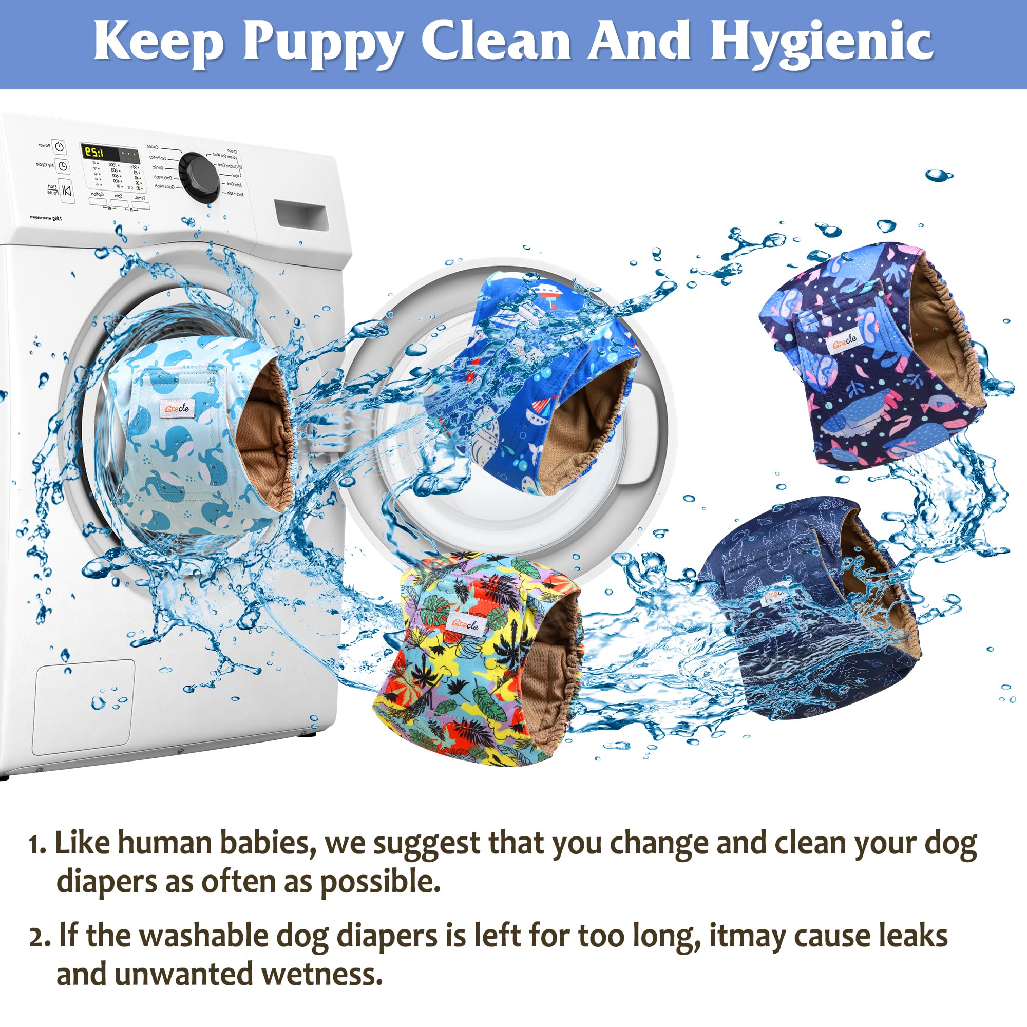 Grecle 5 Pack Reusable Male Dog Diapers - Medium Belly Bands with Hawaii Patterns, High Absorption Leak-Proof Wraps