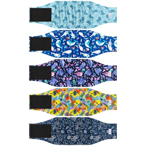 Grecle 5 Pack Reusable Male Dog Diapers - Medium Belly Bands with Hawaii Patterns, High Absorption Leak-Proof Wraps